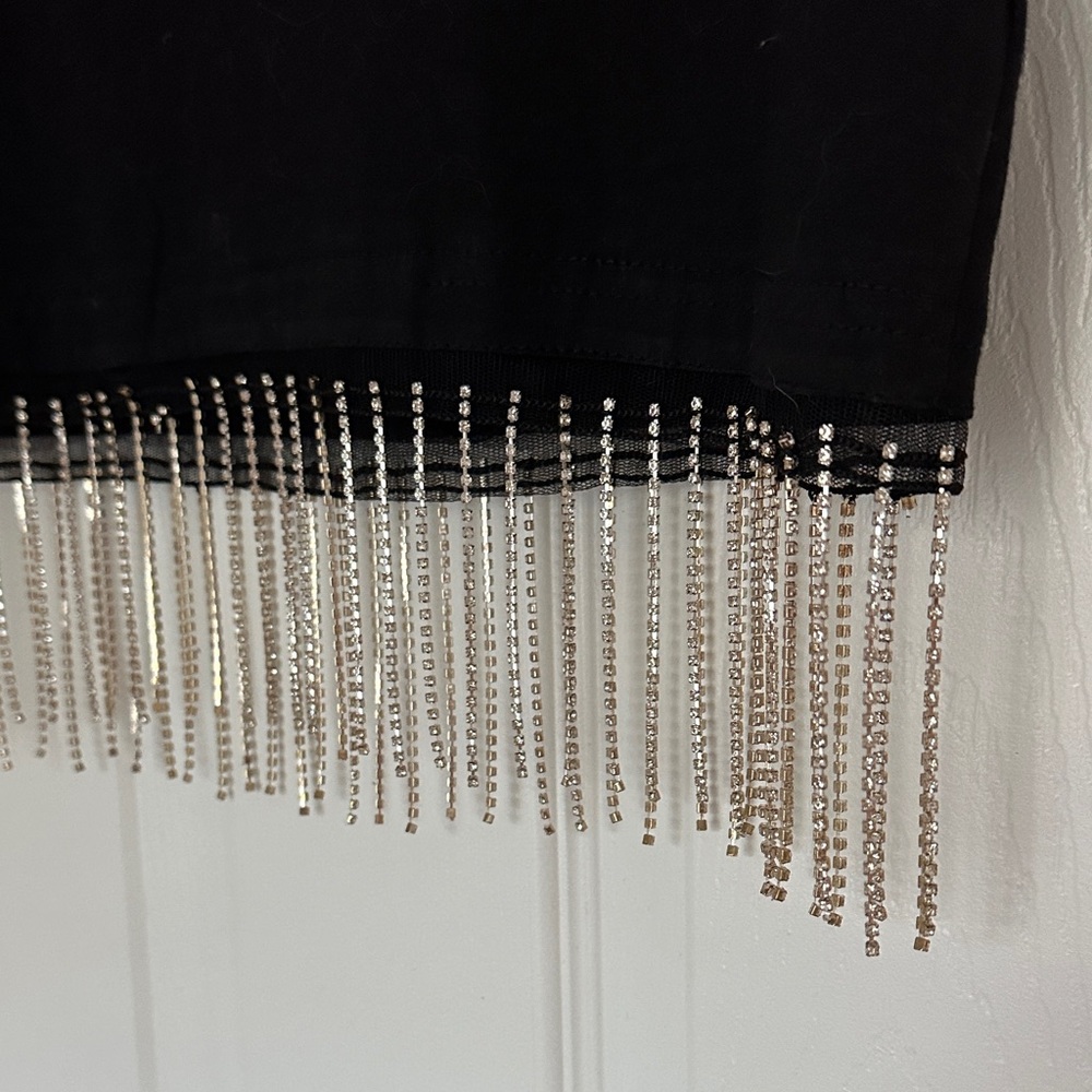 Cropped T-Shirt with Rhinestone Fringe - Picture 2 of 3